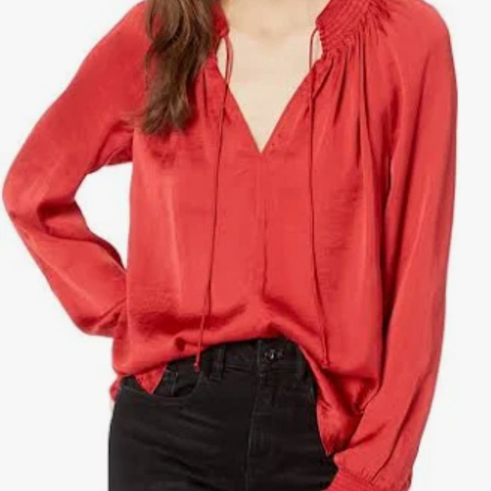 Lucky Brand Satin Blouse in Scarlet S/P